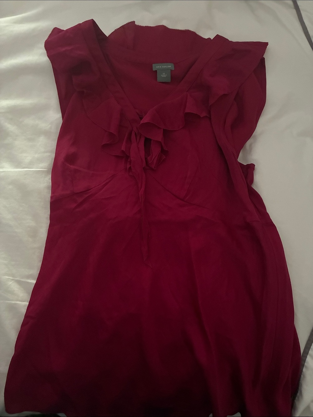 Ann Taylor Burgundy Ruffle Tie-Front Camisole